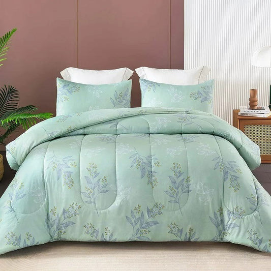 Whale Flotilla Twin Size Comforter Set with 1 Pillow Sham, Warm Down Alternative Comforter Printed with Floral Patterns, Soft and Comfortable Bedding Set for All Seasons, Green
