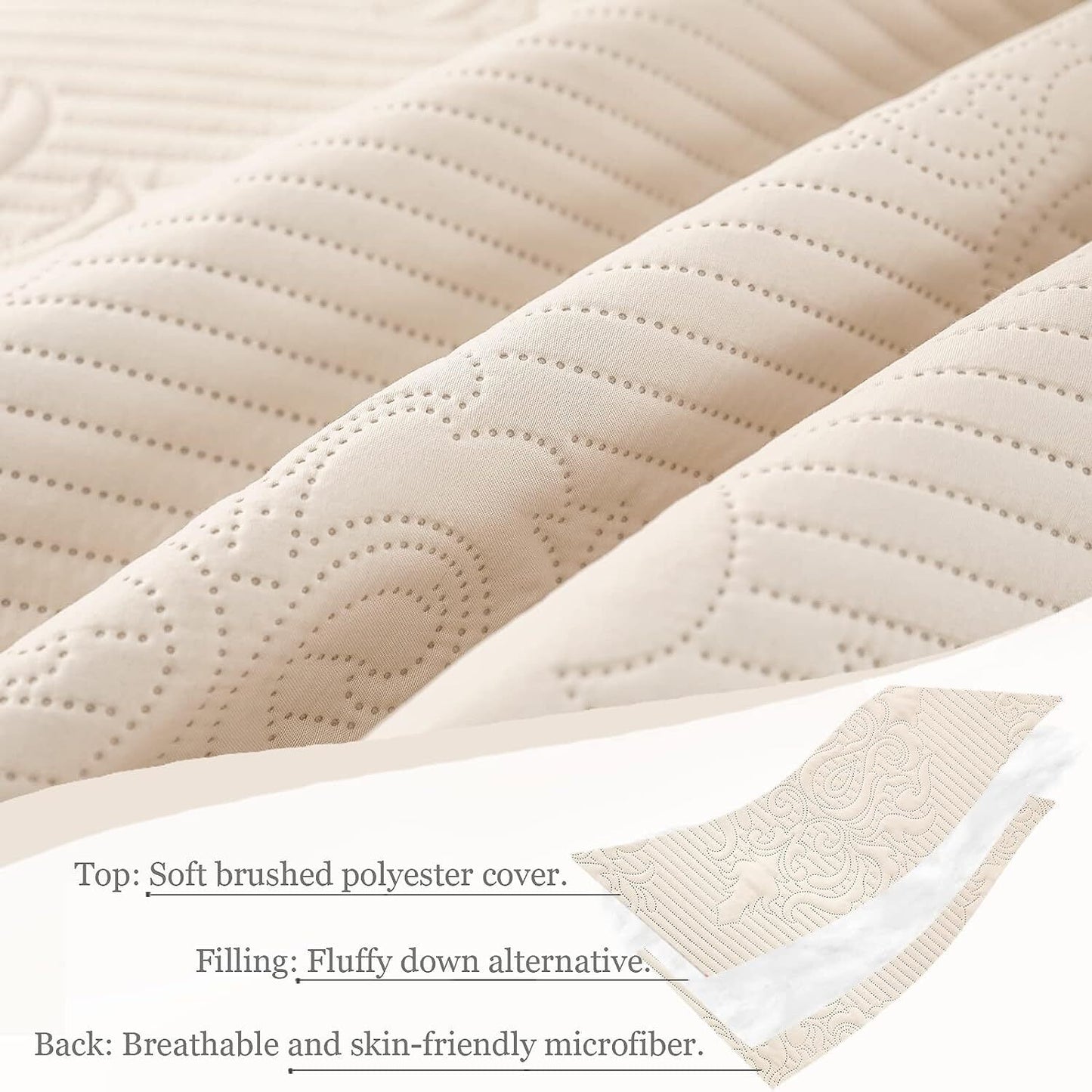 Whale Flotilla 2-Piece Twin Quilt Set, Soft Embossed Bedding Set, Lightweight Bedspread Coverlet with Damask Vintage Pattern, Reversible Bed Cover for All Seasons, Brich Beige