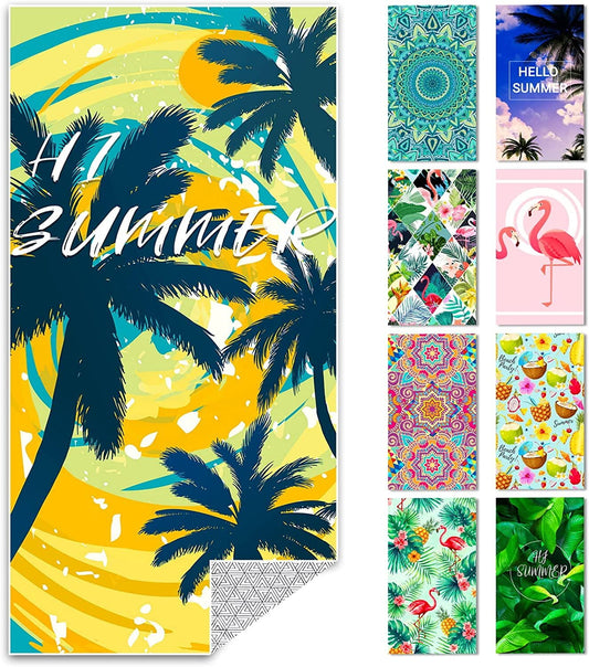 Whale Flotilla Hawaiian Quick Dry Beach Towel, Large Sand Free Pool Microfiber Beach Towels for Kids and Adults, Lightweight and Absorbent,30"x60", Yellow palm