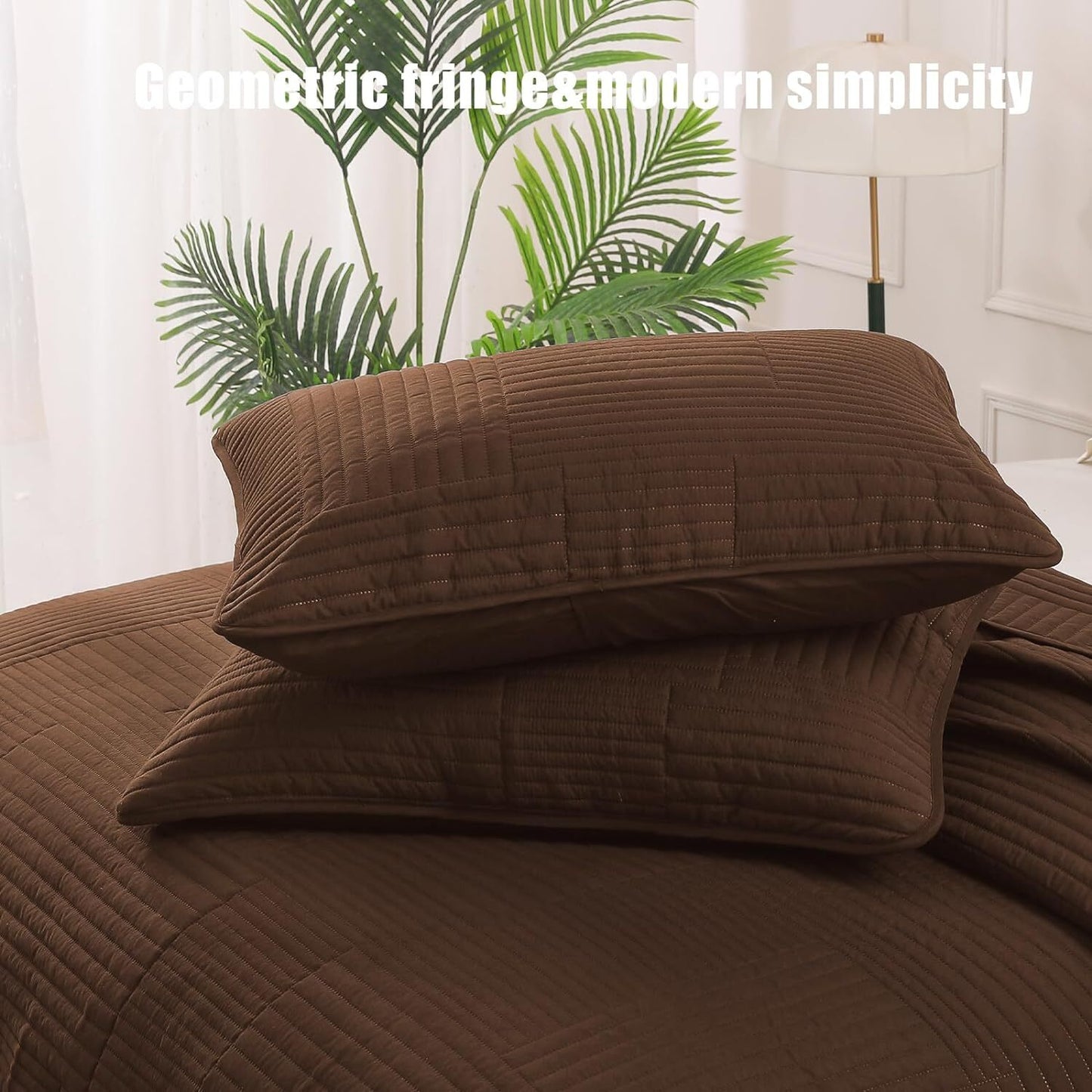 Whale Flotilla Twin Quilt Set, Soft Lightweight Quilts Bedspreads Coverlet with Striped Pattern, Bedding Sets with Pillow Sham, Reversible Bed Cover for All Seasons, 68x88 Inches, Brown
