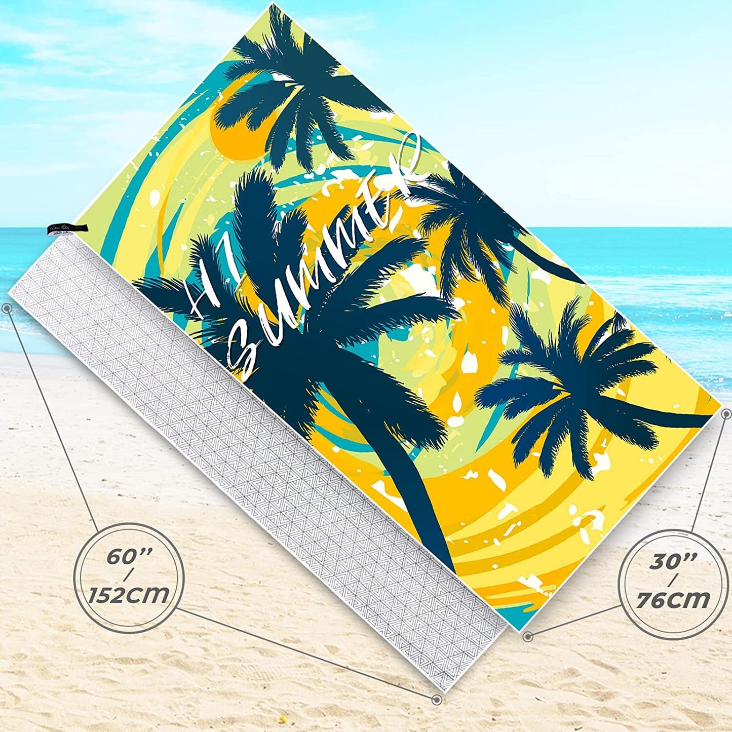 Whale Flotilla Hawaiian Quick Dry Beach Towel, Large Sand Free Pool Microfiber Beach Towels for Kids and Adults, Lightweight and Absorbent,30"x60", Yellow palm