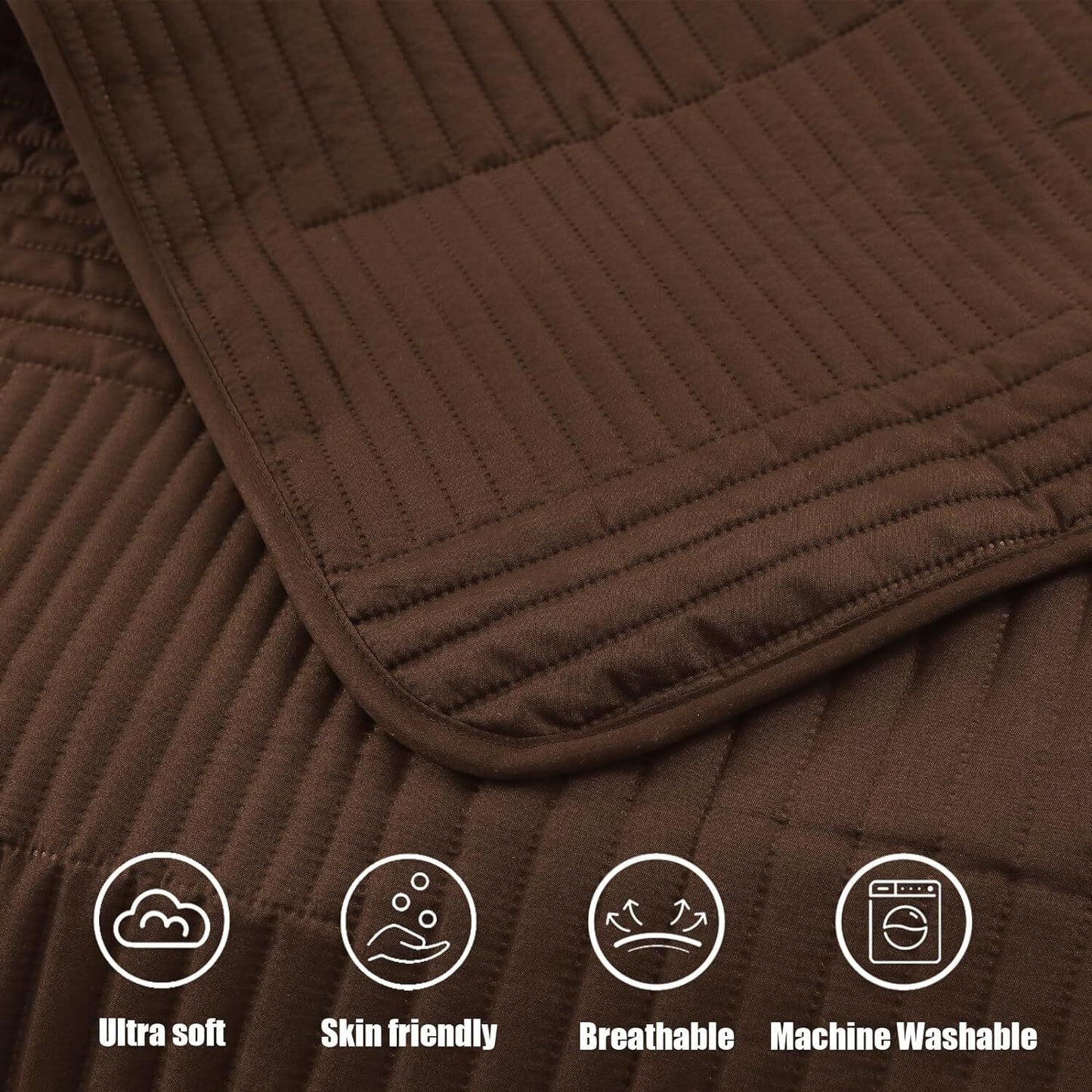 Whale Flotilla Twin Quilt Set, Soft Lightweight Quilts Bedspreads Coverlet with Striped Pattern, Bedding Sets with Pillow Sham, Reversible Bed Cover for All Seasons, 68x88 Inches, Brown