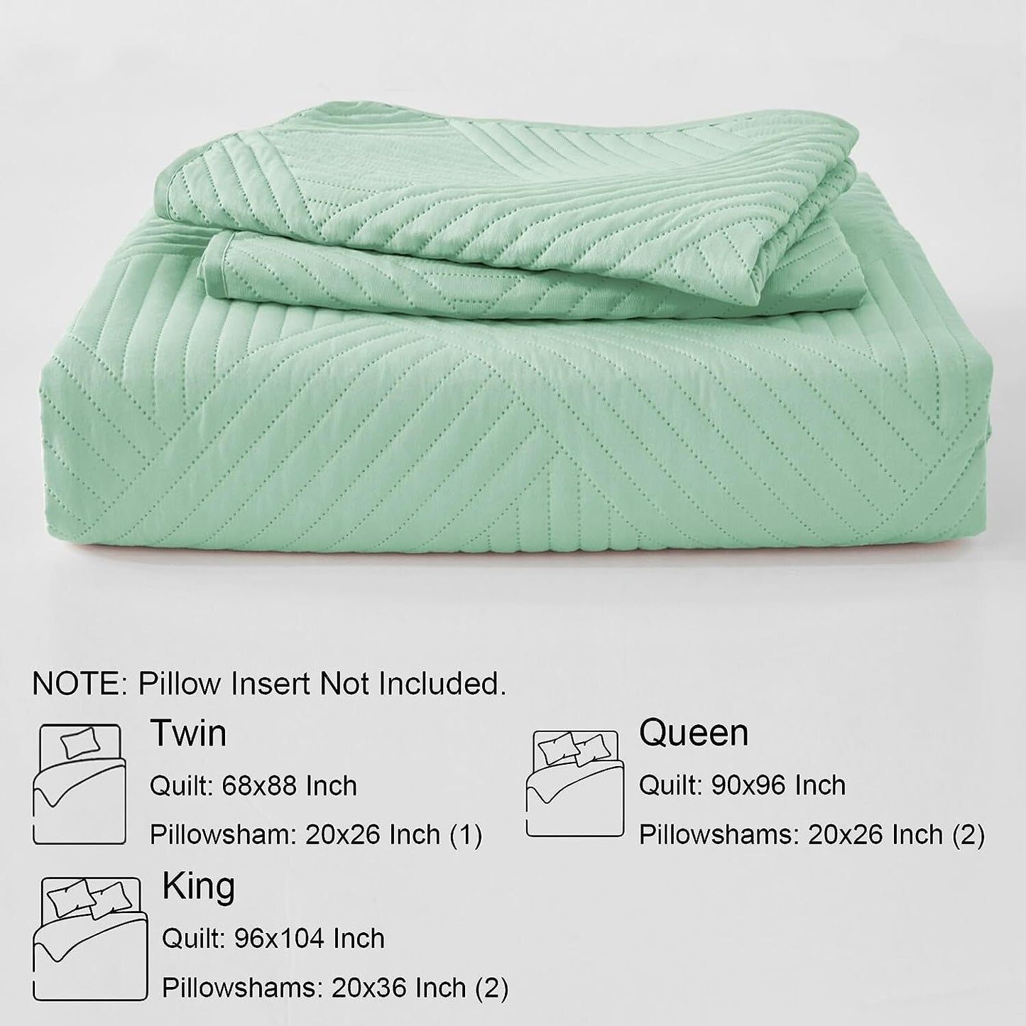 Whale Flotilla Quilt Set Twin Size, Soft Microfiber Lightweight Bedspread Coverlet Bed Cover (Striped Pattern) for All Seasons, Green, 2 Pieces (Includes 1 Quilt, 1 Sham)