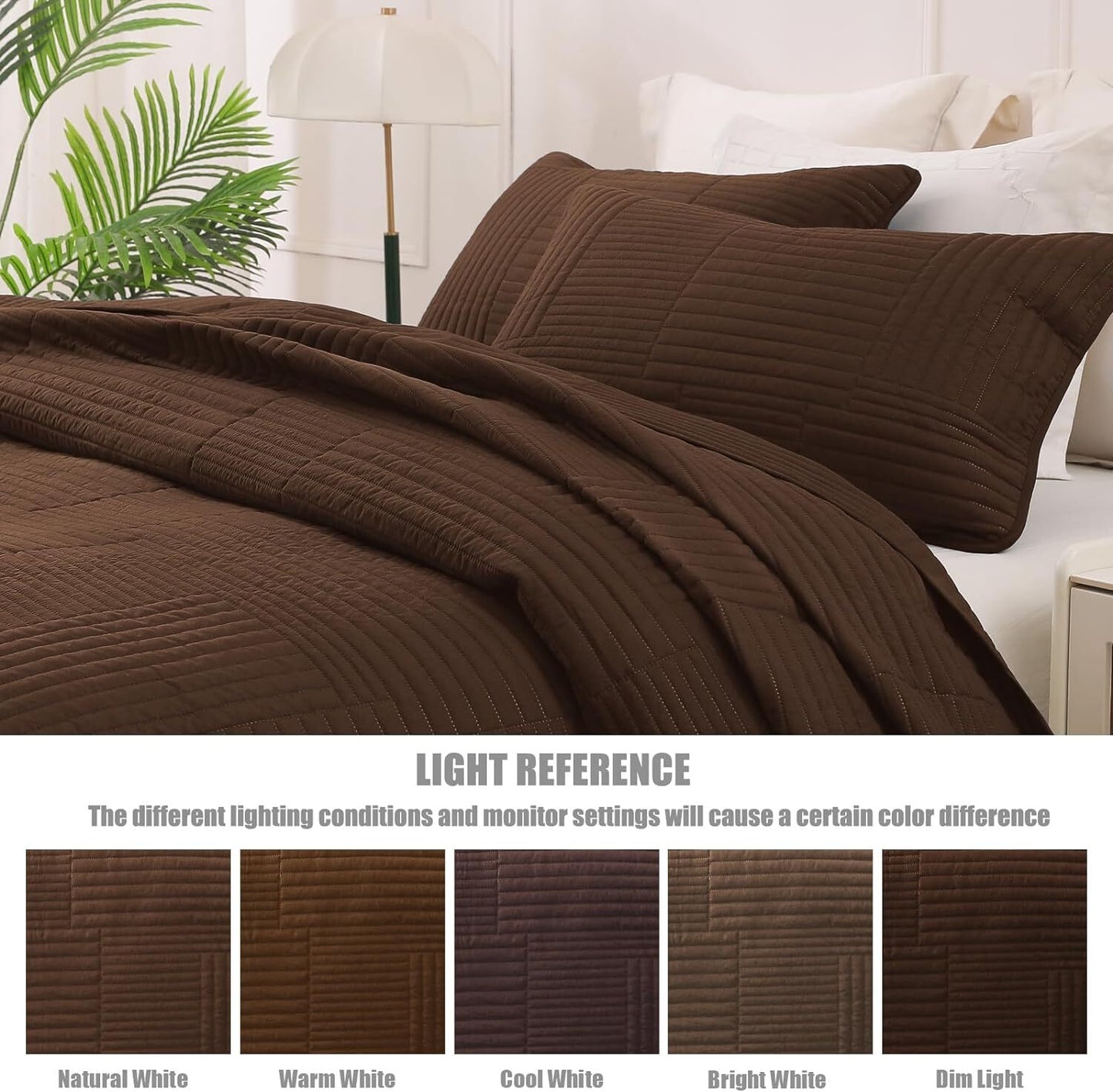 Whale Flotilla Twin Quilt Set, Soft Lightweight Quilts Bedspreads Coverlet with Striped Pattern, Bedding Sets with Pillow Sham, Reversible Bed Cover for All Seasons, 68x88 Inches, Brown