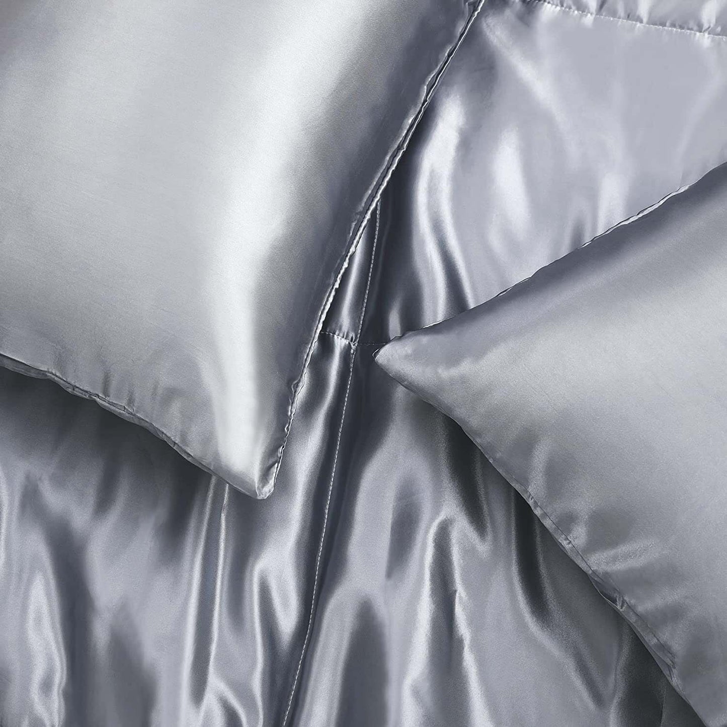 Whale Flotilla 3-Piece Reversible Queen Size Comforter Set/ Bedding Set, Soft Satin Comforter with 2 Satin Pillowcases, Lightweight Duvet Set for All Seasons, Grey